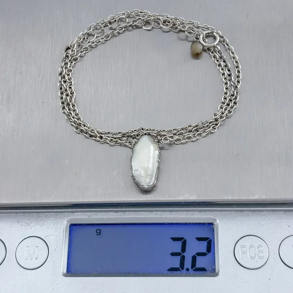 Vintage Sterling Silver 925 Mabe Pearl Necklace 16-18